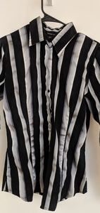 Sleek black and silver buttown down blouse